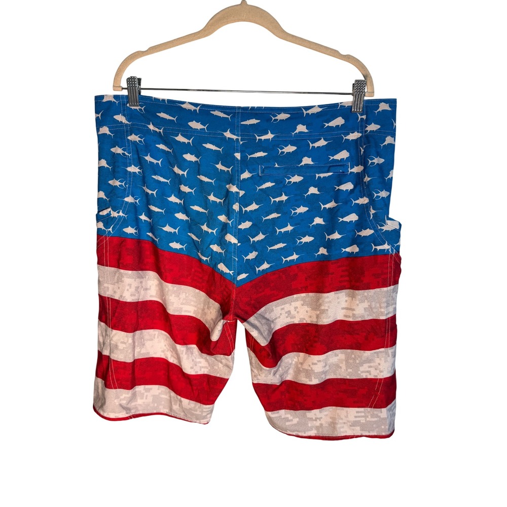 Pelagic Board Shorts Size 38 Fish Flag American Flag Fishing Trunks Patriotic - Picture 5 of 12